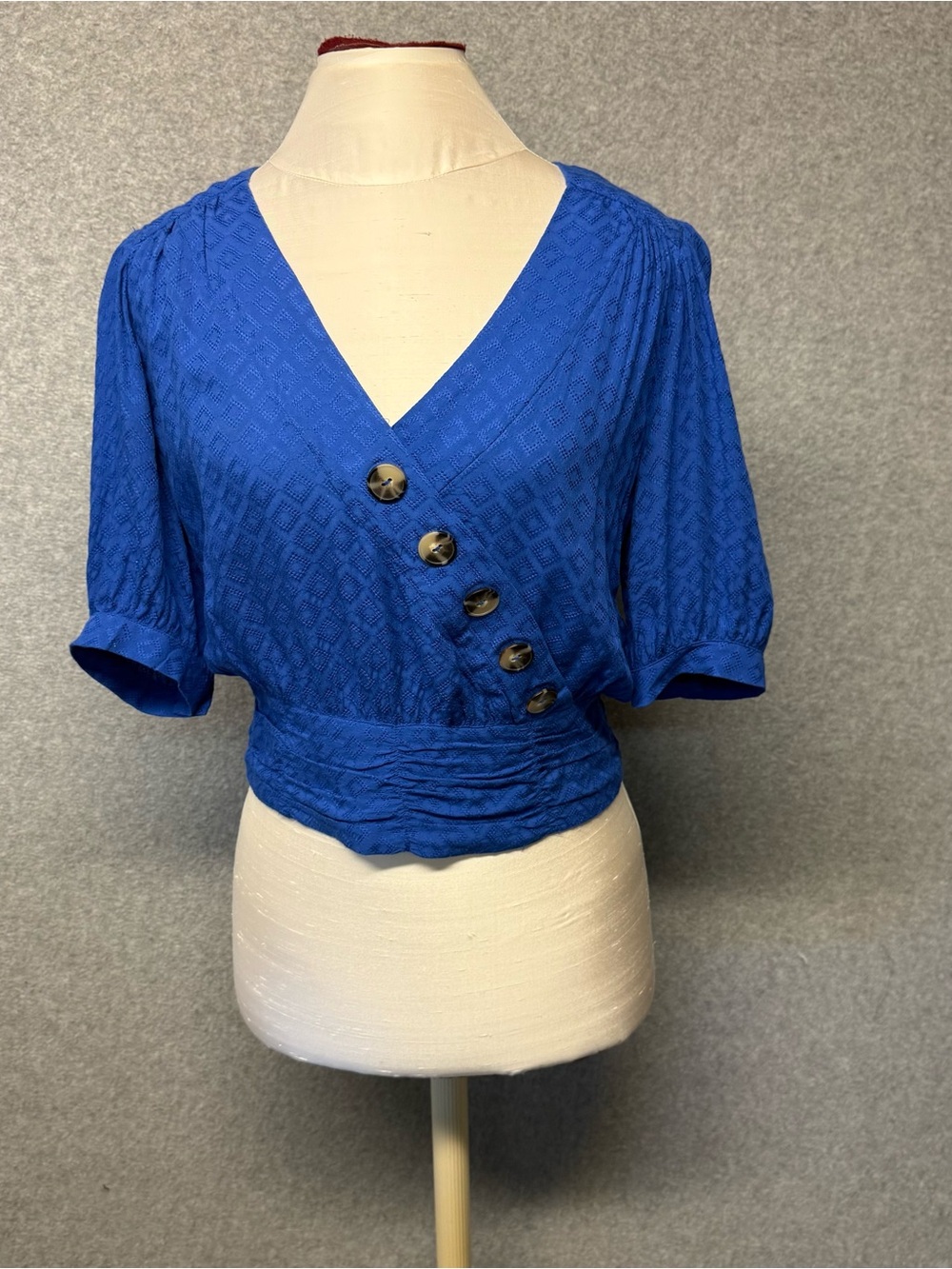 Anthropologie Maeve Madelyn Button Faux Wrap Top Royal Blue Size 4
